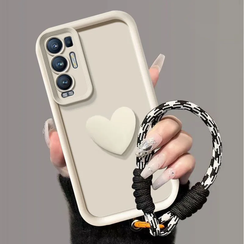 Love Heart 3D Wrist Strap Phone Case with Bumper Cover