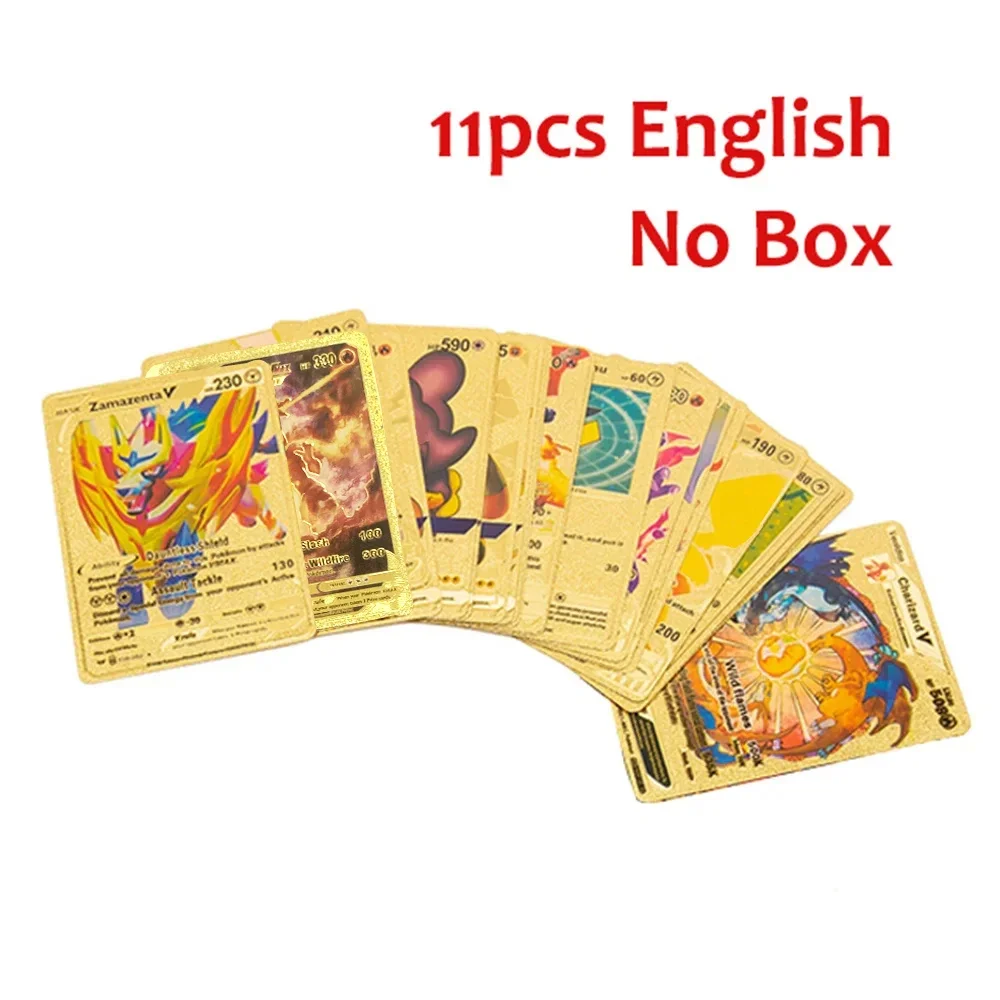 165-11pcs Gold Colorful Card Set Black Vmax Vstar Sliver GX Box Pikachu Carta Charizard German French Spanish Game Cards