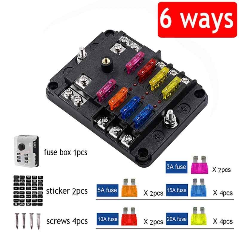 Enhanced Fuse Holder Box with 12 & 6-Way Blade Fuse Slots and Warning Indicator, 32V 100A Power Distribution Panel