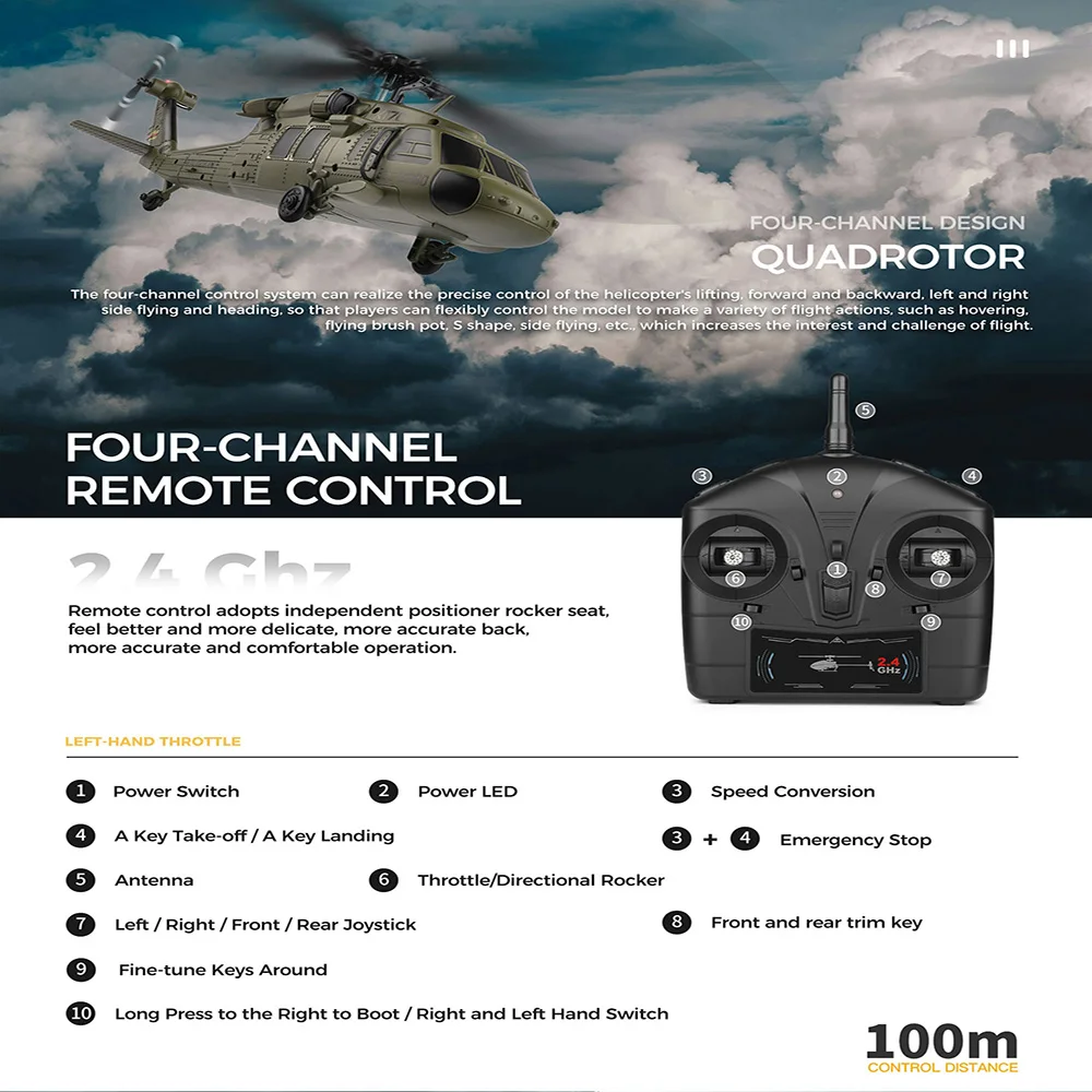 Remote Control Helicopter 2.4G 6-Aixs Gyroscope 4CH Altitude Hold Optical Flow Toys for Children WLtoys K170