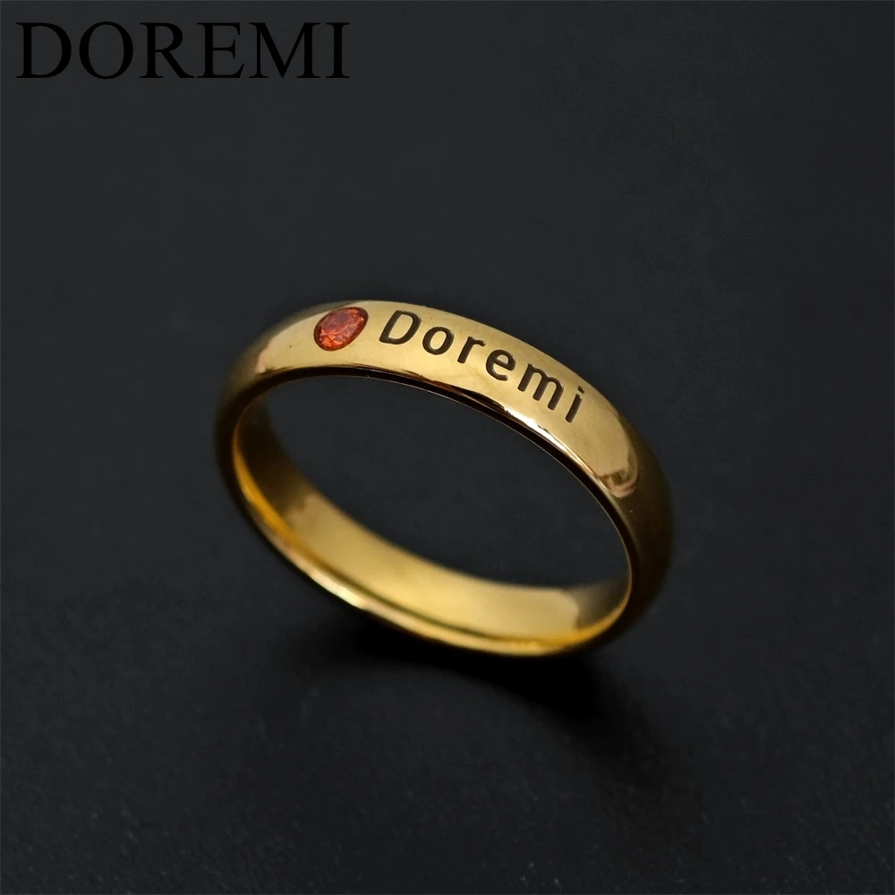DOREMI Engrave Letters Birthstone Women Girls Fashion Ring 12 Birthday Stone Custom Gift Jewelry Stainless Steel Girl Ring