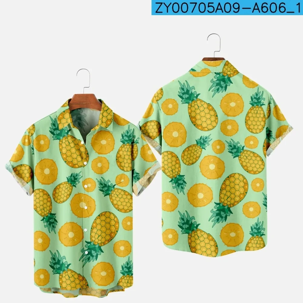 Blouses 3D Print Fruit Pineapple Shirt Man Casual Fashion Short Sleeves Shirts Button Lapel Streetwear Oversized Beach Clothes 5