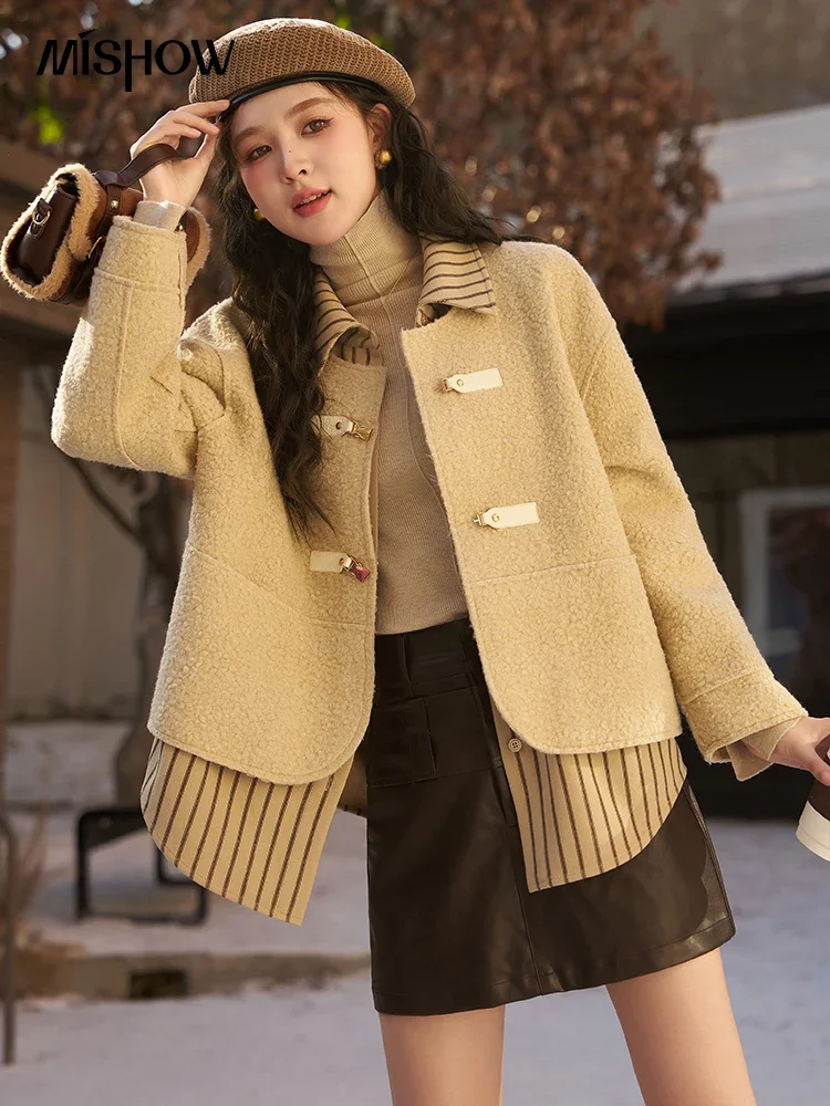 

MISHOW Short Woolen Coat Women 2023 Autumn Winter Fashion Patchwork Cropped Jacket Office Ladies Korean New Outwear MXC52W0280