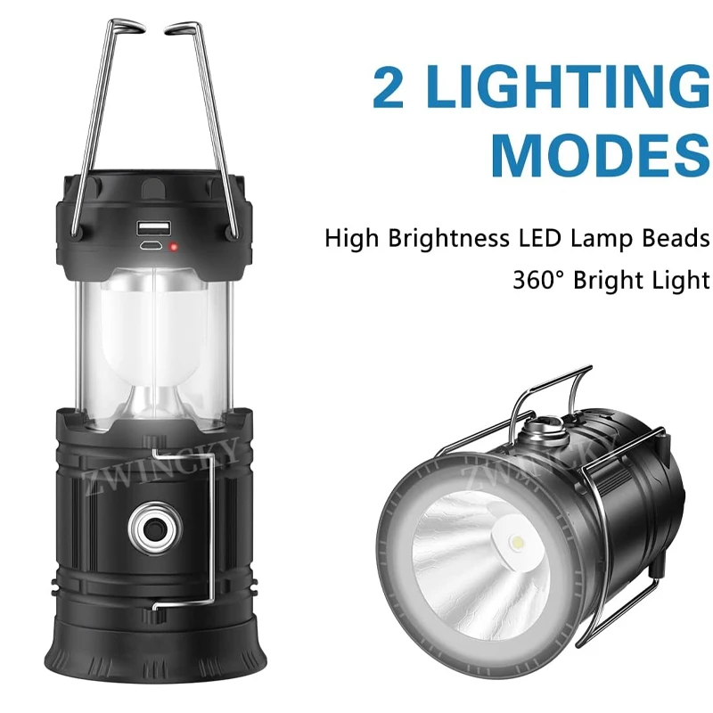 Description Picture 2 of itemPortable LED Camping Lantern Lightweight Waterproof Solar USB Rechargeable LED Flashlight Survival Kits for Indoor Outdoor