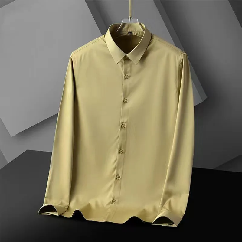 Spring and Autumn Men's Polo Neck Button Solid Color Single Breasted Cardigan Chiffon Shirt Coat Fashion Office Lady Casual Tops