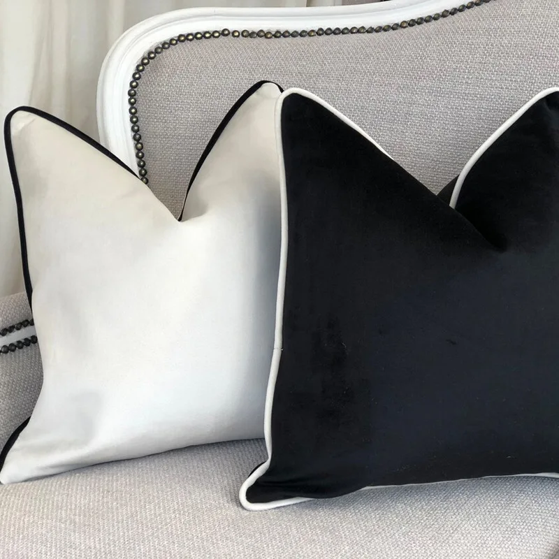 Description Picture 2 of itemVelvet High Quality Black and White Hemming Pillowcase Simple Nordic Style Pillow Cases 50x50 Modern Light Luxury Cushions Cover