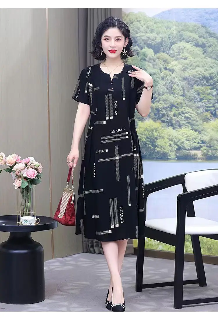 Se8a0a0a362e648508e1d0c15ad8df89eE 2025 Plus Size Dress Summer Dress Robe Femme Womens Casual Short Sleeve Boho Vintage Print Long Dress Beach