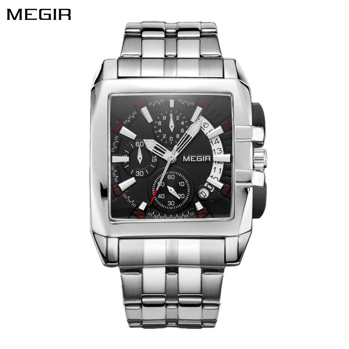 Megir-homens relógio de pulso em aço inoxidável, quartzo, negócios, mostrador grande, original, luxo