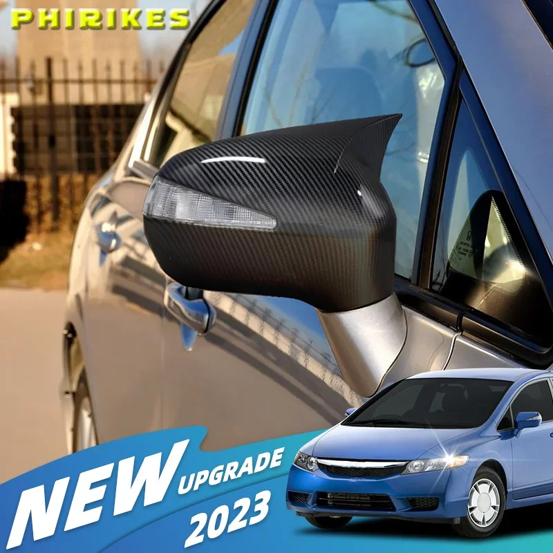 

2 Pieces High Quality Abs Plastic Bat Style Mirror Covers Caps RearView Piano Black For Honda Civic 8th gen 2006-2012 FD6