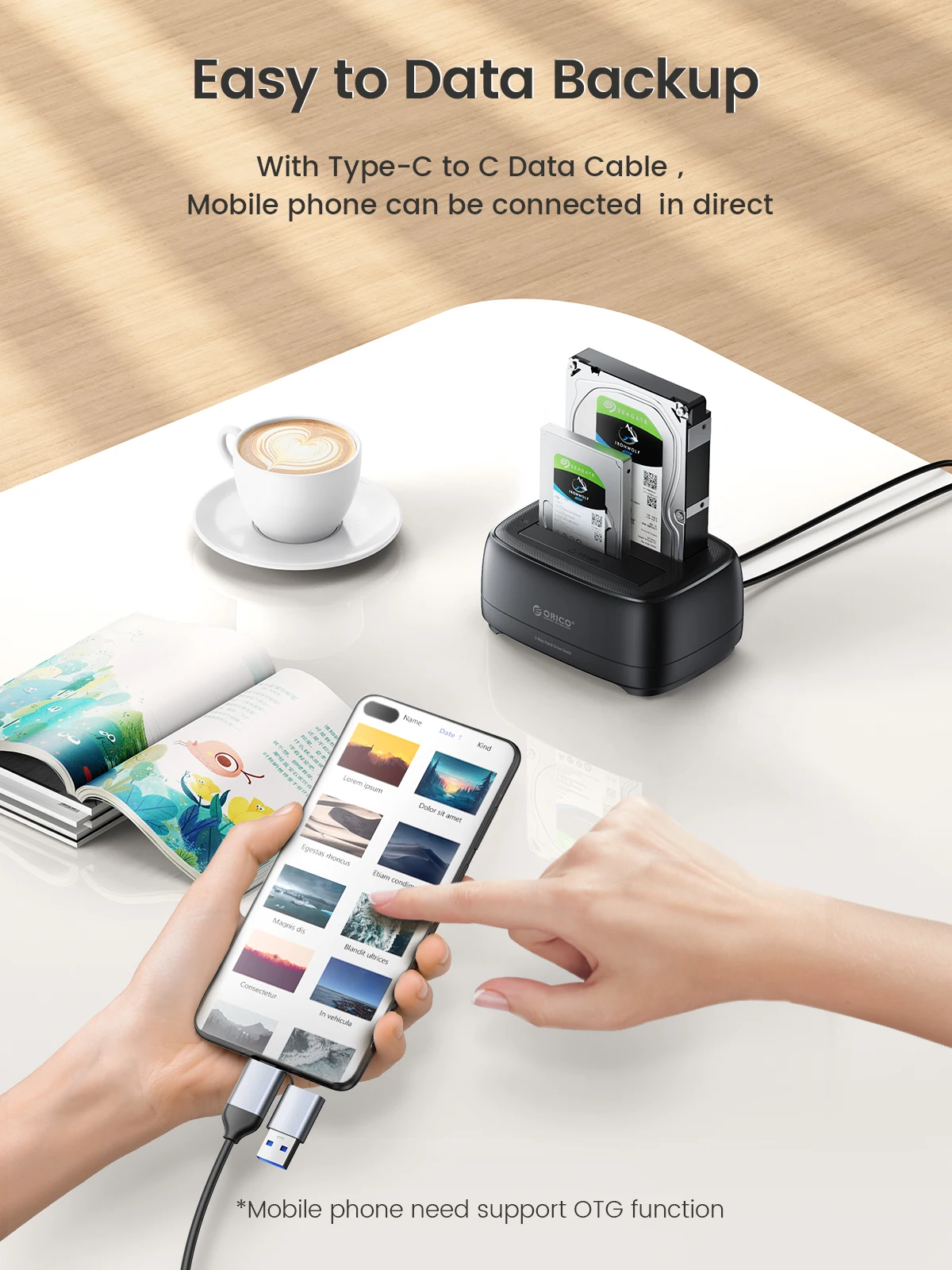 Estação de Disco Rígido Orico Dual-bay Usb3.0 5gbps Tipo-c Hdd Docking Station com 12v 3a Adaptador de Energia para 2.5 3.5 Polegada Hdd Ssd - Imagem 6