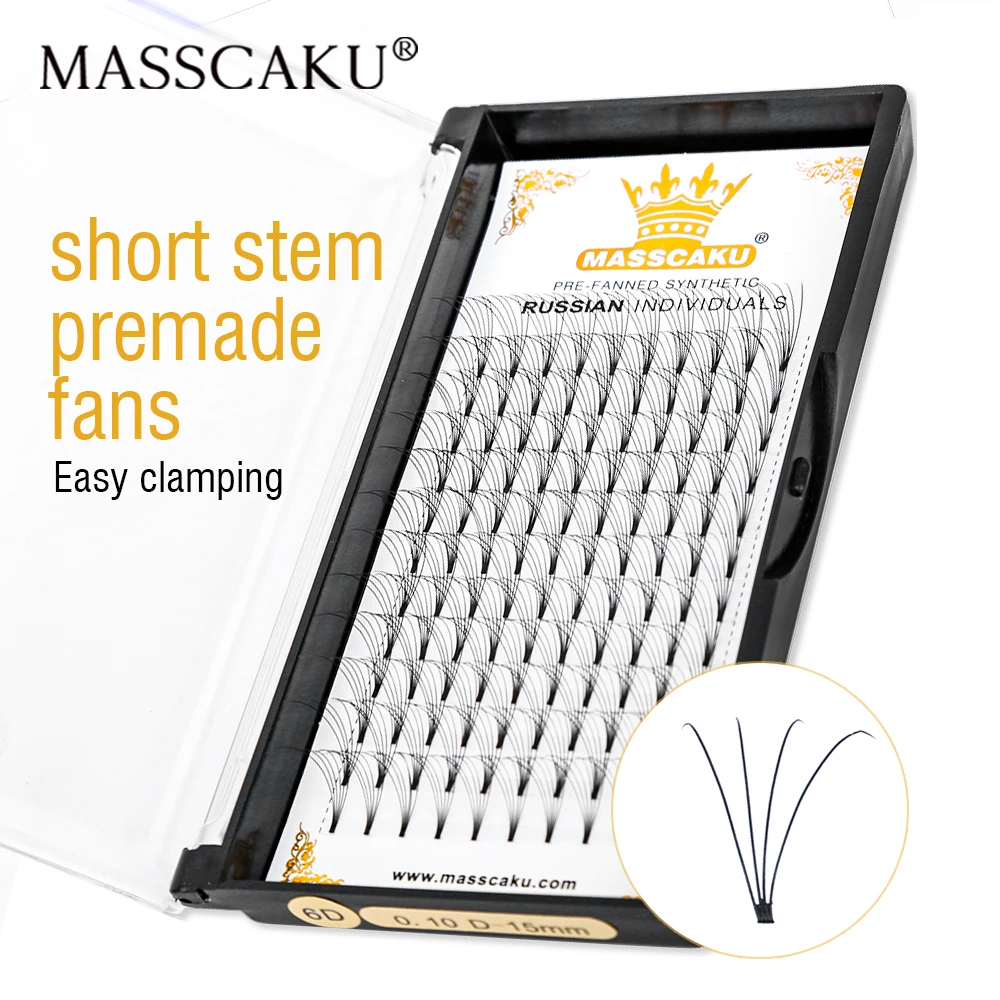 

MASSCAKU Premade Fan Short Stem Eyelash Extensions Natural Soft Russian Volume Lashes Faux Mink Individual Eyelashes
