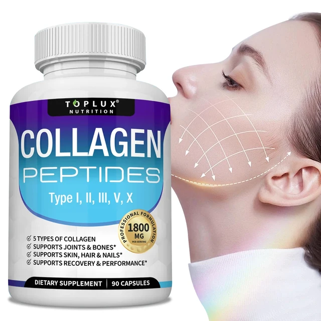 Collagen Peptides 1800มก. - สุขภาพเส้นผมและผิวหนัง, ต่อต้านวัย - ประเภท I,II,III,V,X, สุขภาพข้อต่อและกระดูก 1