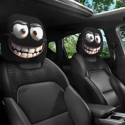 Set of 2 Car Headrest Covers with Playful Cartoon Big Eye Design - Ideal for Car Interior Decoration (2pcs)