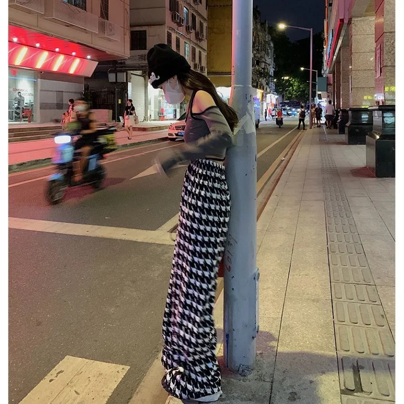 Print Pleated Wide-legged Pants High Waisted Women Trouser Spring Summer Streetwear Sweatpants Harajuku Y2k Pants Casual Korean