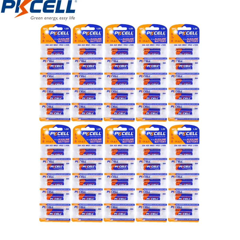 50Pc Pkcell 23A 12V Mn21 Batteria Batterie Alcaline A Secco Per Campanello Allarme Auto Walkman Telecomando Per Auto 23A E 21/23 A23 23G A