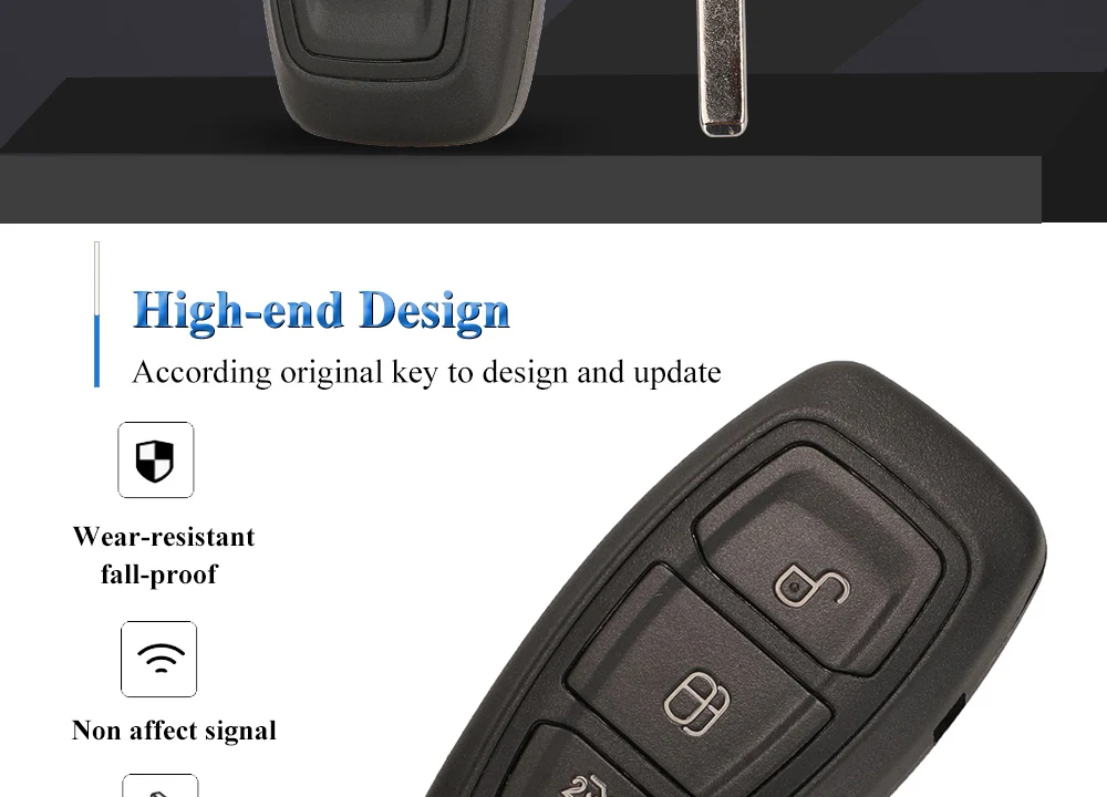 Jinyuqin 3 Tasten Smart Key Case für Ford Focus C-Max Mondeo Kuga Fiesta Fokus Titan FOB Schlüssel shell-Ersatz – Detail 3