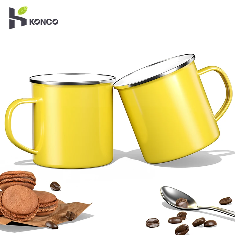 Coffee Cup Ceramic Mug Pure Color Enamel Mug Vintage Coffee Cup Travel Tea Cup Water Milk Cups Portable Camping Mugs with Handle