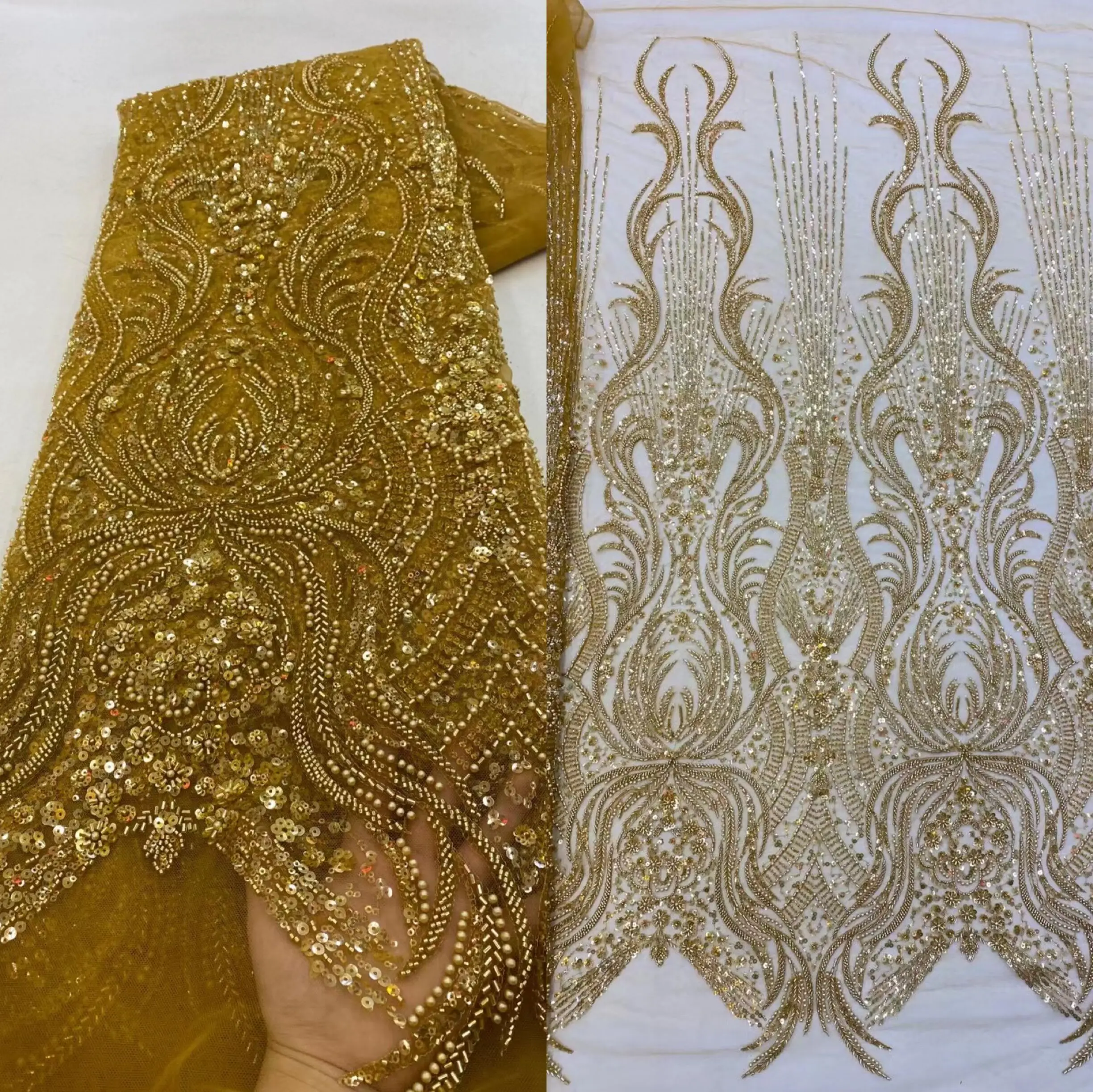 

Beautiful Embroidery Fabric With beads J-1228631 French Tulle Net lace Sequin Nigeria Fabirc For Evening dresses