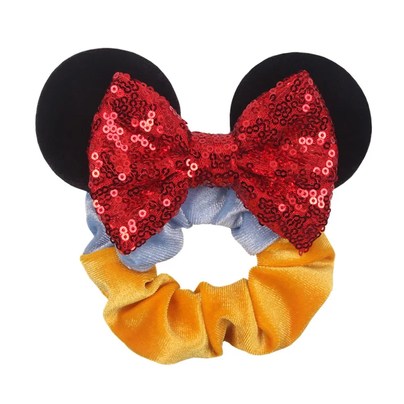 Disney Christmas Mouse Ears Sequins Bows Headband Women Velvet Scrunchies Hair Bands For Girls Party DIY Accessories