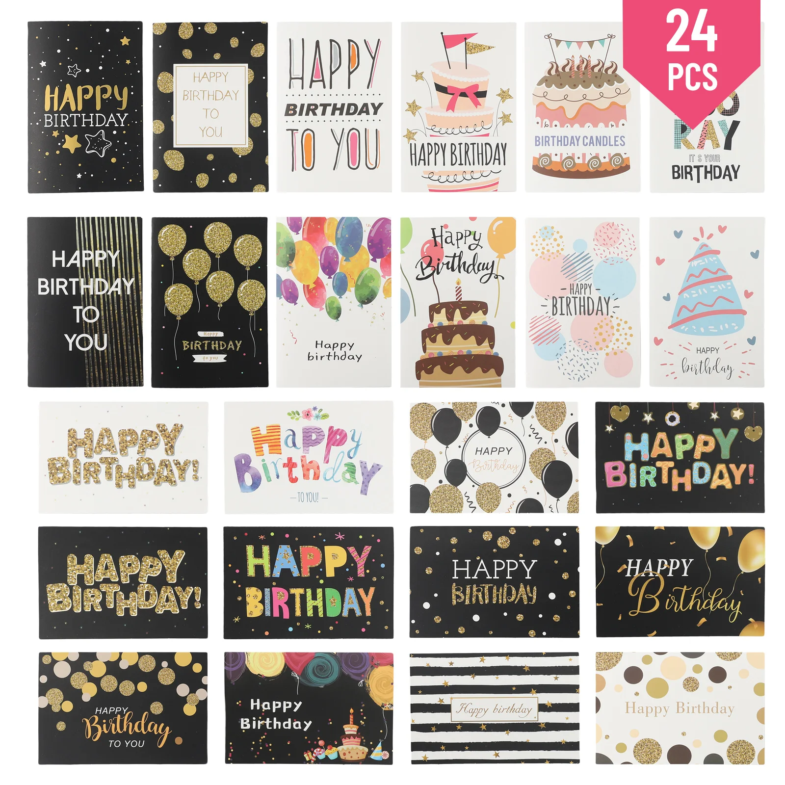 

24Pcs Greeting Cards Premium Birthday Cards With White Envelopes Bulk Mixed Party Card Pack 10*15cm For Family Friend Colleague