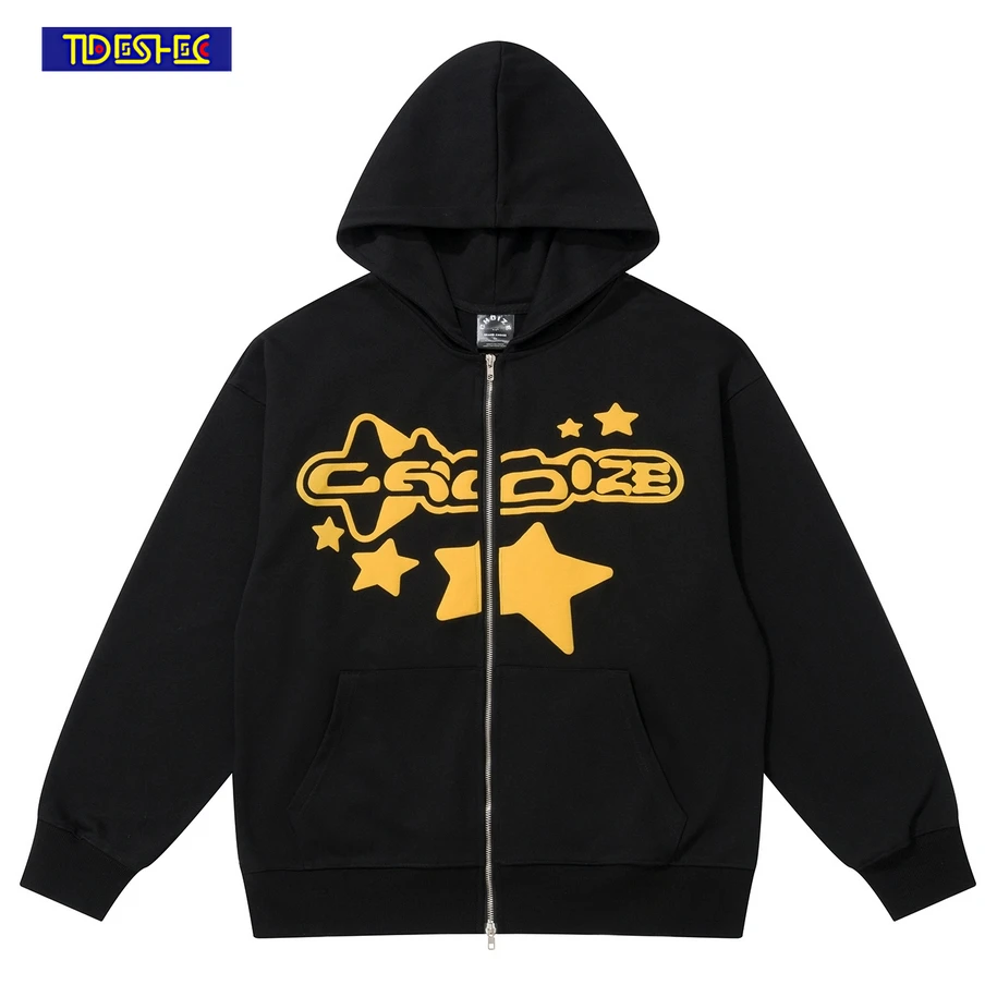

Autumn and Winter High Street Y2K Unisex Hoodies Sweatshirt Zipper Loose Oversized Men Women Streetwear Letter Pattern Hoodies