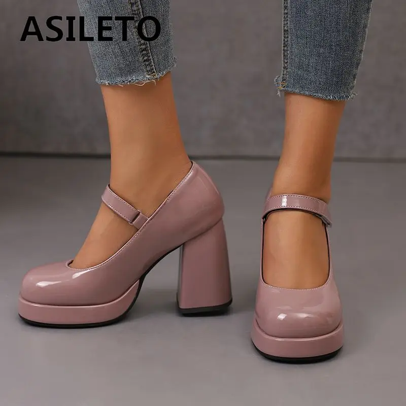 

ASILETO Luxury Women Pumps Square Toe Block Heels Platform Hook&Loop Plus Size 41 42 43 Fashion Sexy Party Female Shoes Spring