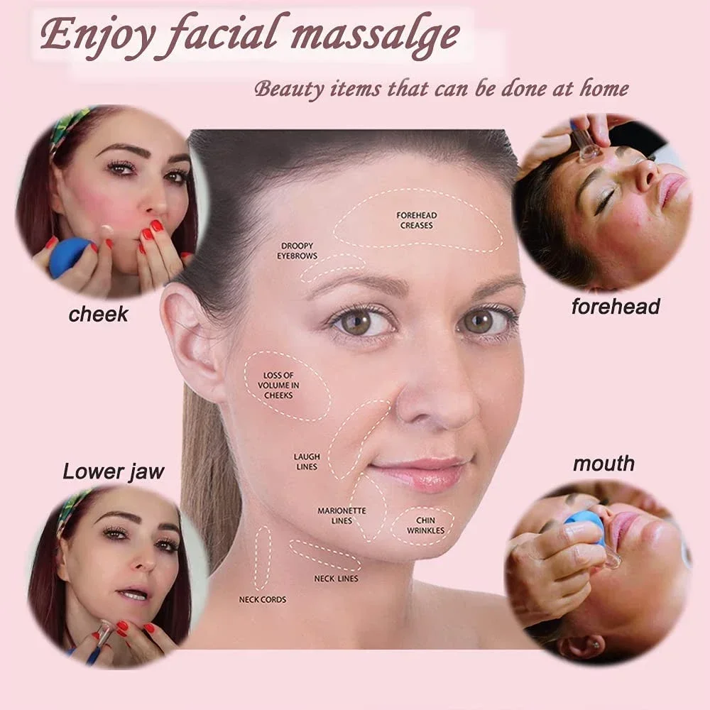 2Pcs Silicone Facial Suction Cup Face Massager Anti Cellulite Massager Facial Cupping Face Lifting Beauty Vacuum Massage Cupping