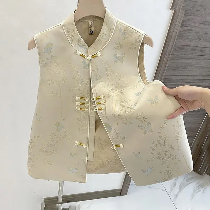 New Chinese Style Vest Top Women Casual Sleeveless Hanfu Clothes Vintage Embroider Waistcoats Outerwear Summer New Qipao Tops