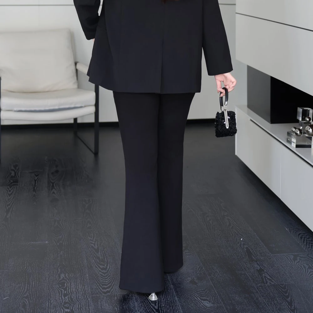 Women's Plus Size High Waisted Flared Pants - Premium Black Draped Slim Fit Floor-Length With Sexy Casual Trousers