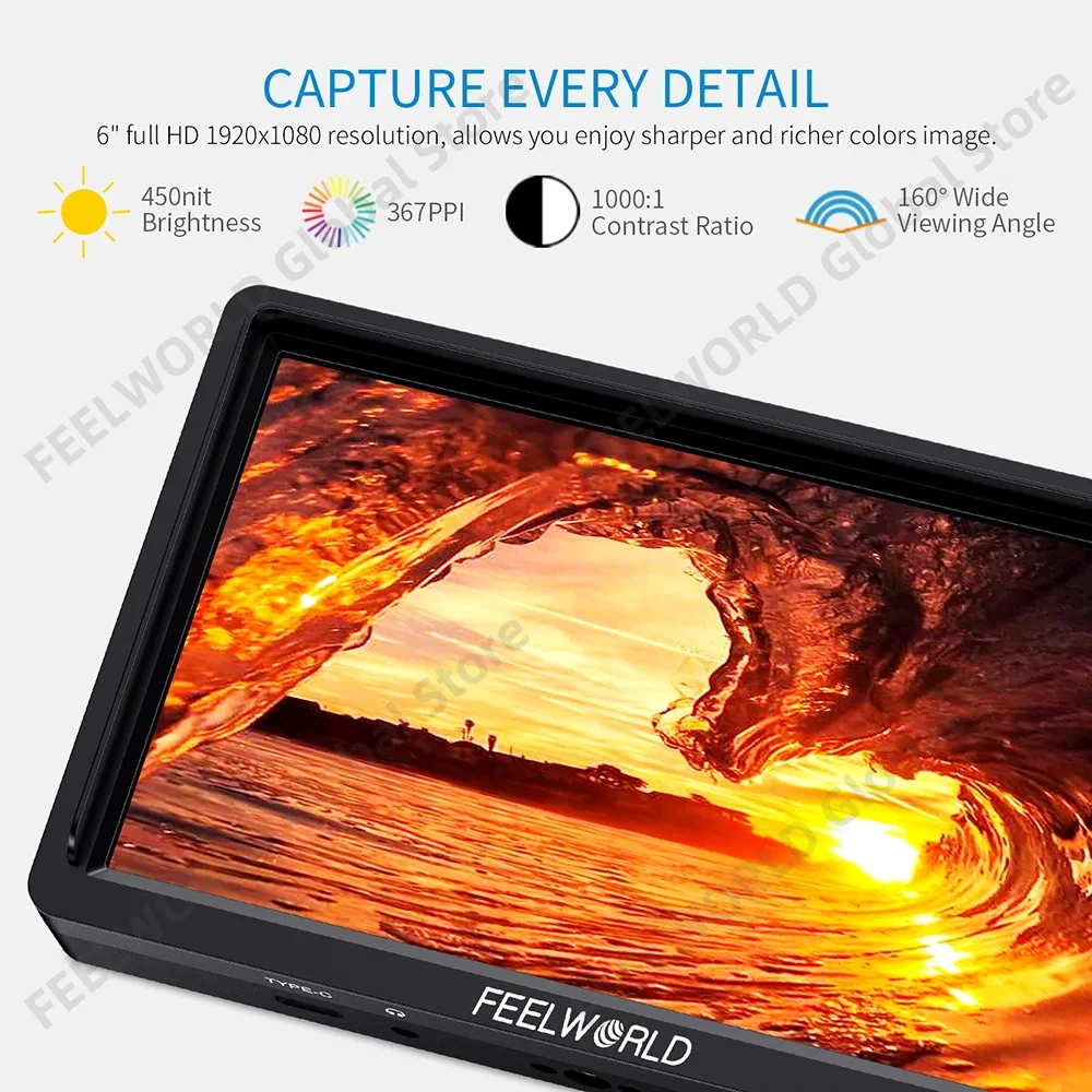 Фото 6-дюймовый видеомонитор FEELWORLD FW568S IPS 1920X1080 3G-SDI 4K HDMI с внешним источником питания F970 №4