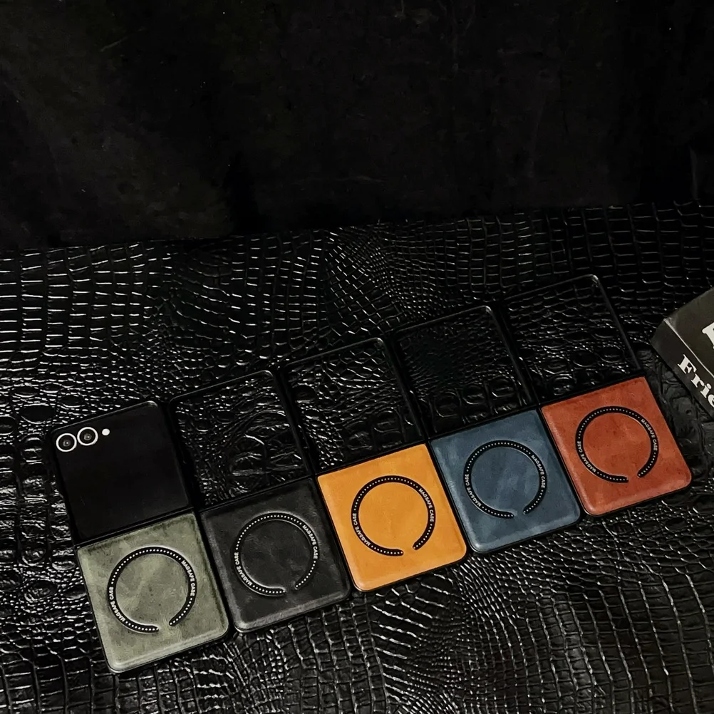 Vintage-Style Vegan Leather Pattern Case with Magnetic Ring and Camera Protection