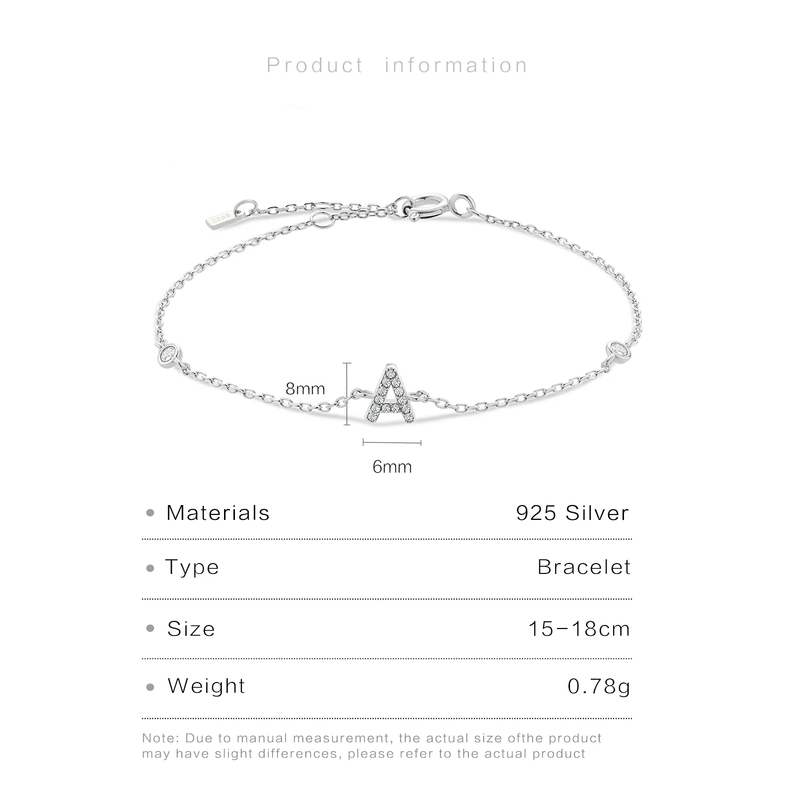 VEWANT 925 Sterling Silver Monogram Letter A - Z Initial Charm Chain Bracelet Luxury Wedding CrystalFine Jewelry