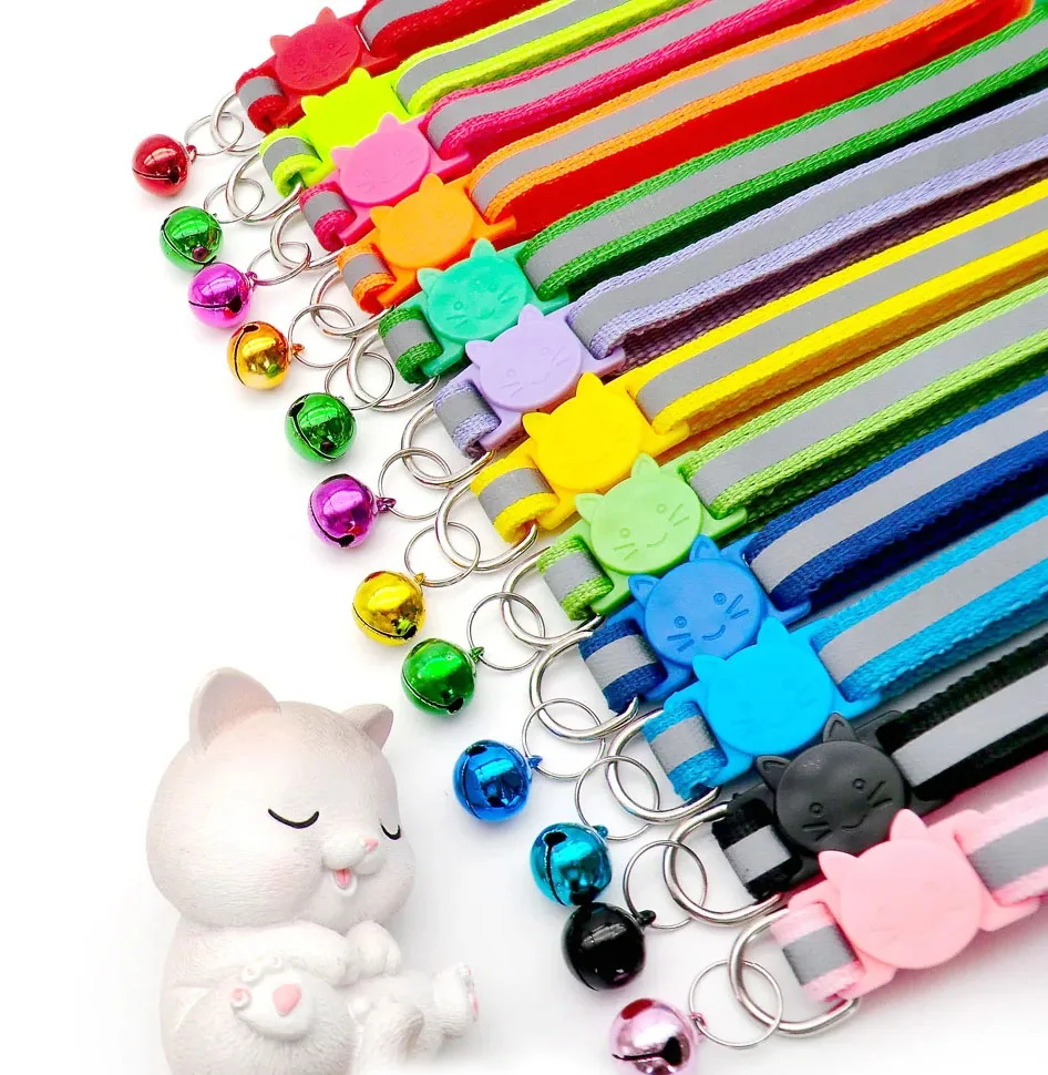 10Pcs Wholesale Cute Cat Collar Personalized Breakaway Reflective Cat Collar Luxury Designer Pink Cat Collars With Bell for Cats 3