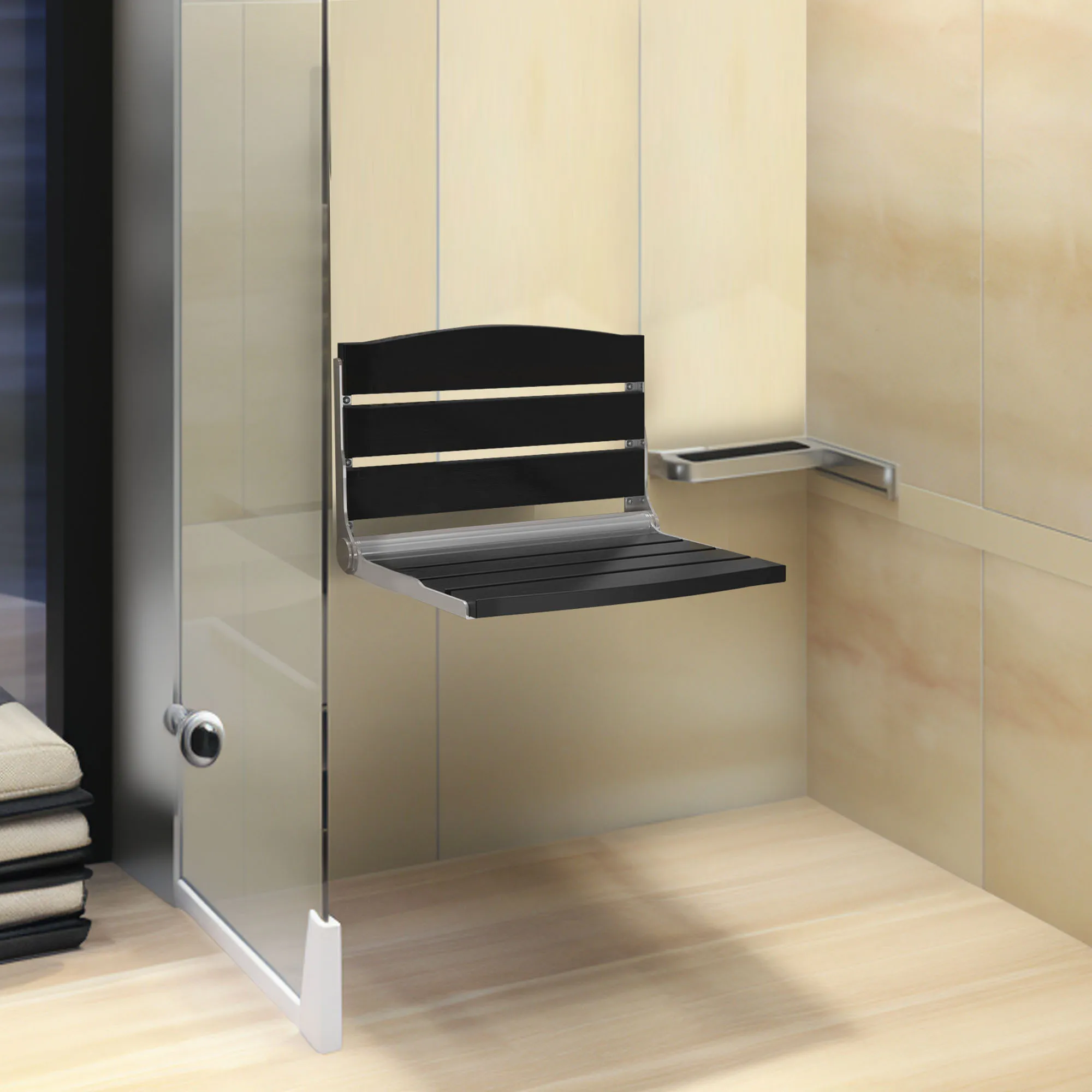 Folding Wooden Shower Seat Foldable Wall Mounted Shower Bench Home Chair