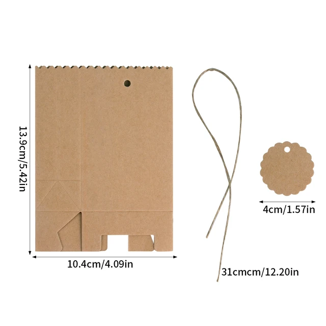 Boîte-cadeau rétro en papier Kraft, 10 à 30 pièces, sac d'emballage de bonbons pour biscuits blancs et bruns avec étiquettes en corde, fournitures cadeaux pour fête d'anniversaire et de mariage 6