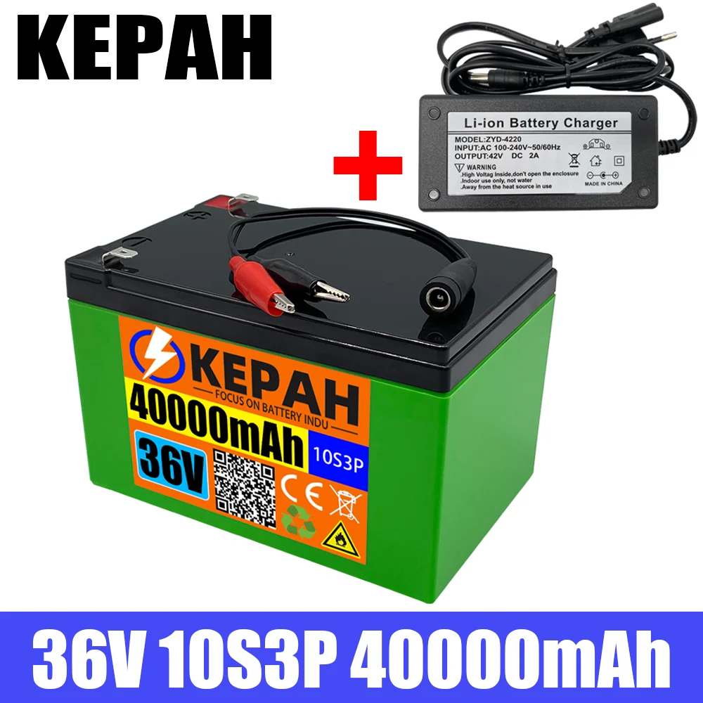 

10S3P 36V Lithium Battery+Charger,Tools and Other E-bike,Built-in 30A BMS and Safety Device,600W Real Power
