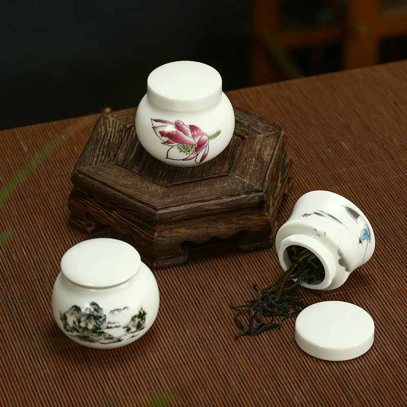 Mini Ceramic Tea Pot White Ceramic Pot Portable Travel Wake-up Tea Storage Container Mini Storage Box Living Room Set