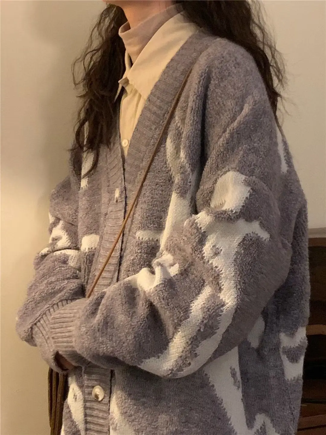 

Korean retro flocked cardigan sweater sweater for men and women loose trendy brand oversize high street hip hop jackets trendy