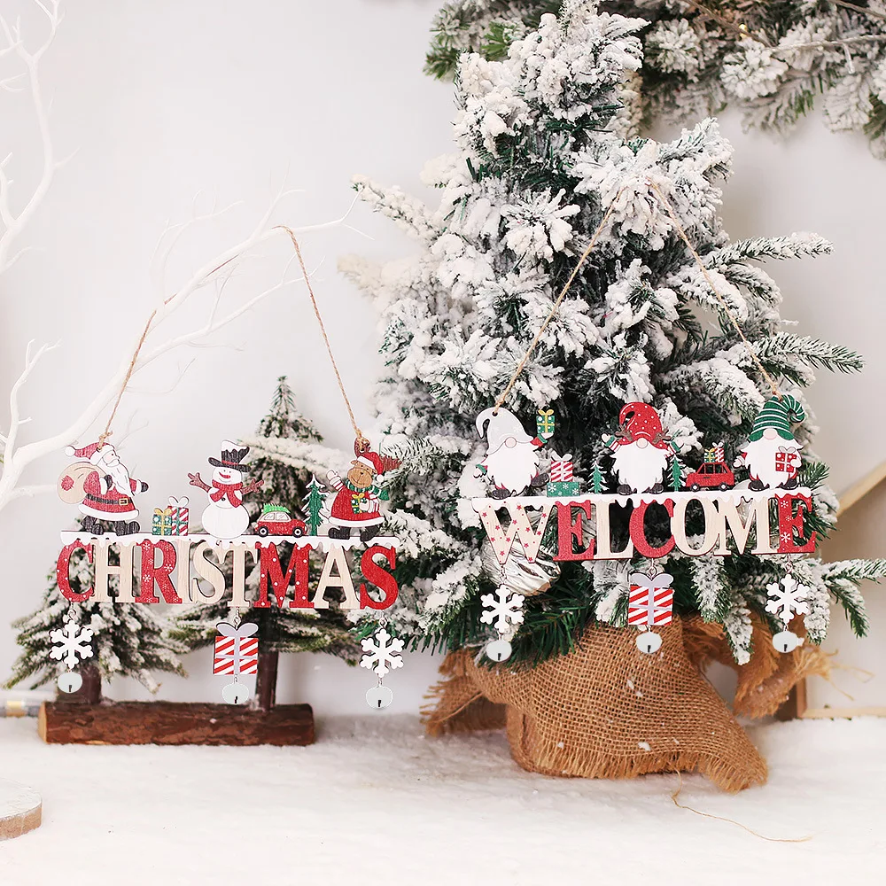 Christmas Decorations Santa Claus Wooden Ornament Merry Christmas Noel Home Door Christmas Tree Pendant New Year