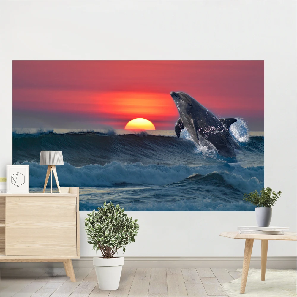 

Whale Jumping Sunrise Tapestry Sea Sleep Aid Bedroom Living Room Hanging Decoration