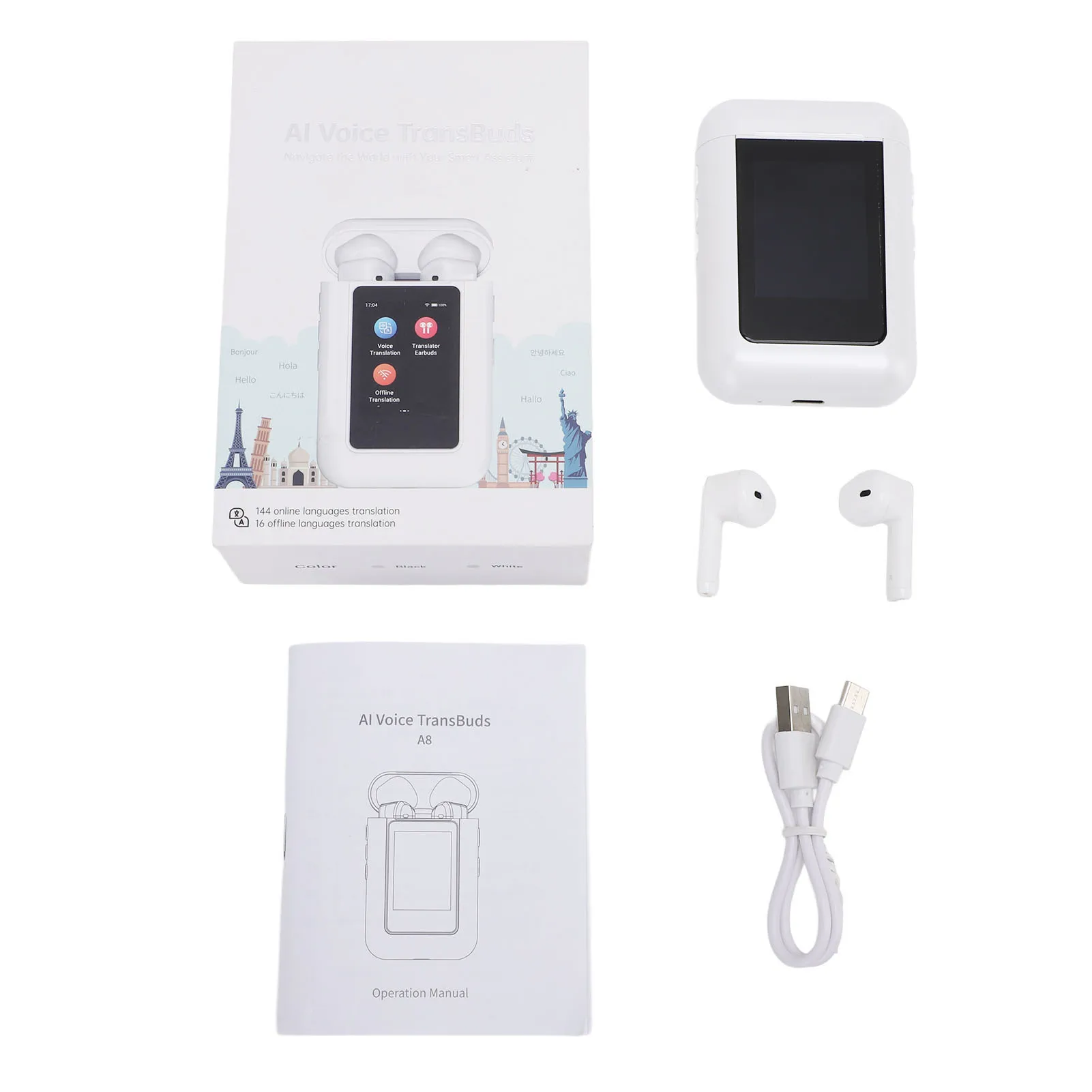 Language Translator Earbuds Chatgpt Empowered Languages Translator Device Independent Use with Touch Screen NO Need APP