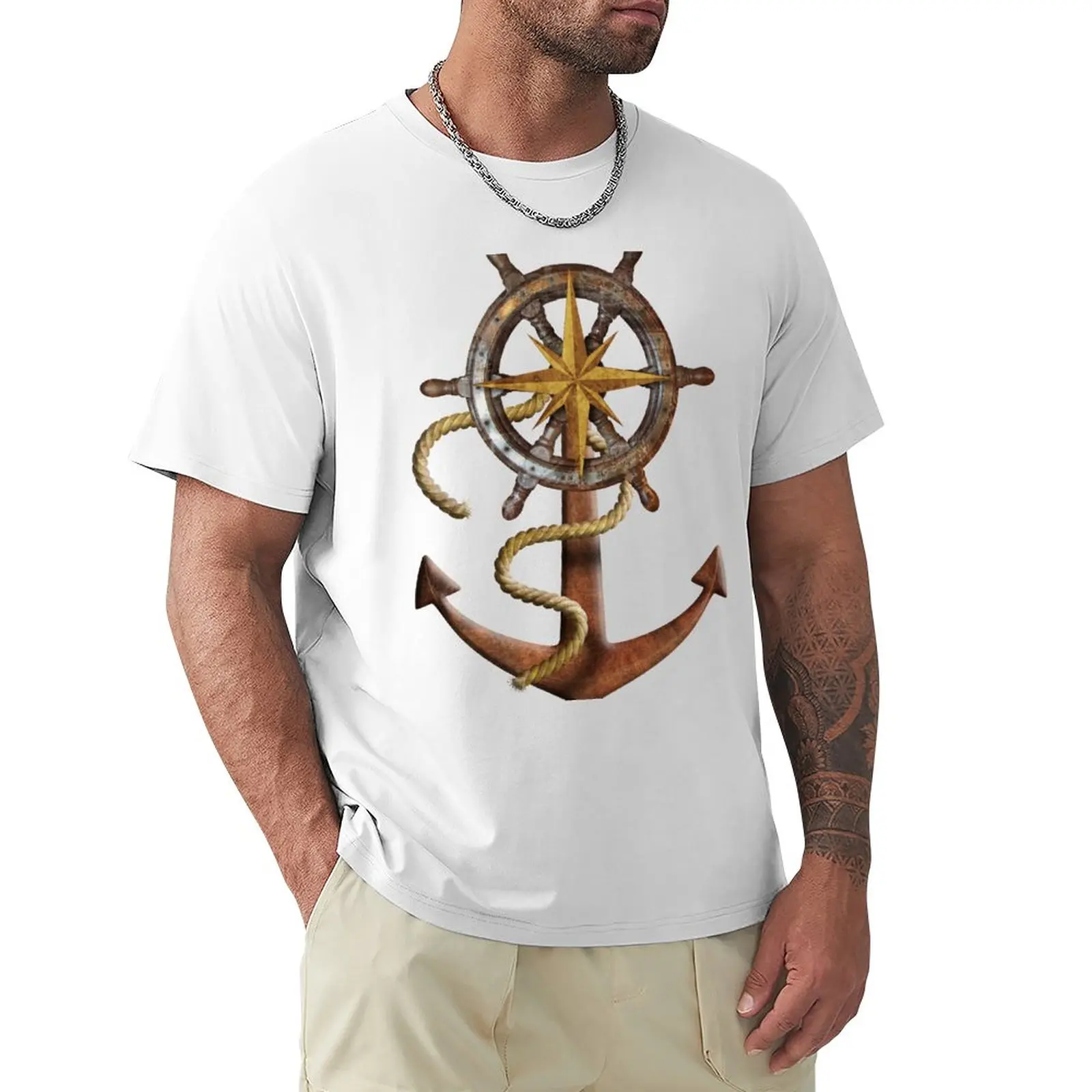 

Rudder and Anchor T-Shirt anime clothes plus size tops Aesthetic clothing t shirts for men cotton