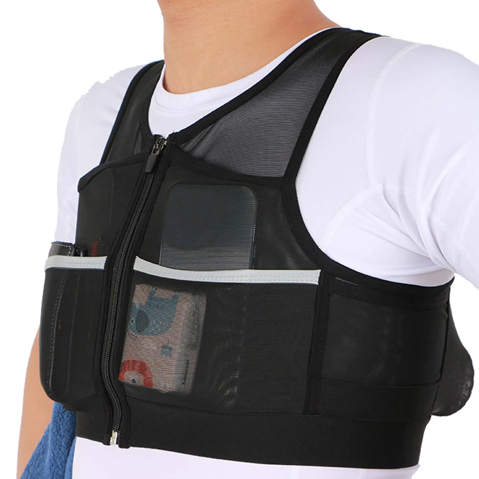 

Running Backpack Vest Men And Women Adjustable Belt Fitness Night Sports Strap Reflective Printing Chest Pocket Mobile Phone Bag