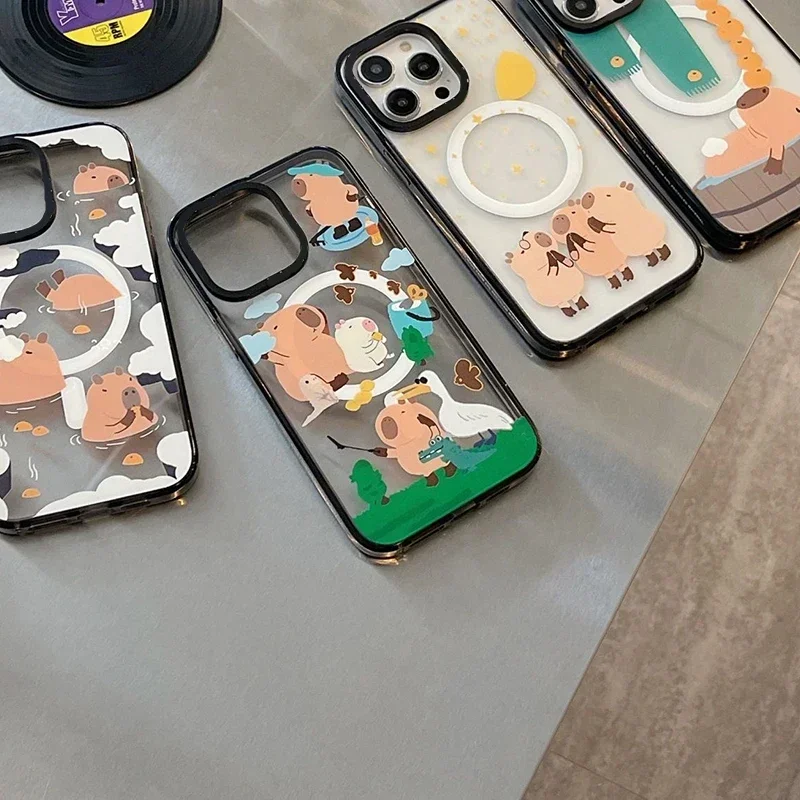 Magsafe Acrylic Cartoon Capybara Phone Case Cover for IPhone 11 12 13 14 15 Pro Max Case for IPhone 15 Pro Max