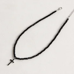 Elegant Black Bead Necklace with Rhinestone Cross Pendant - Luxury Women's Choker Jewelry (3mm Cross)