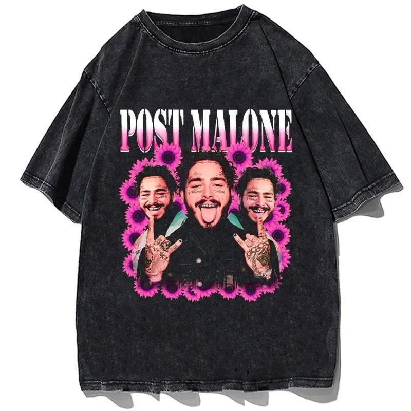 

Hip Hop Rapper Post Malone Austin Richard Post T Shirt Vintage Washed Tops Tees Oversized T-shirt Old School Short Sleeve Men