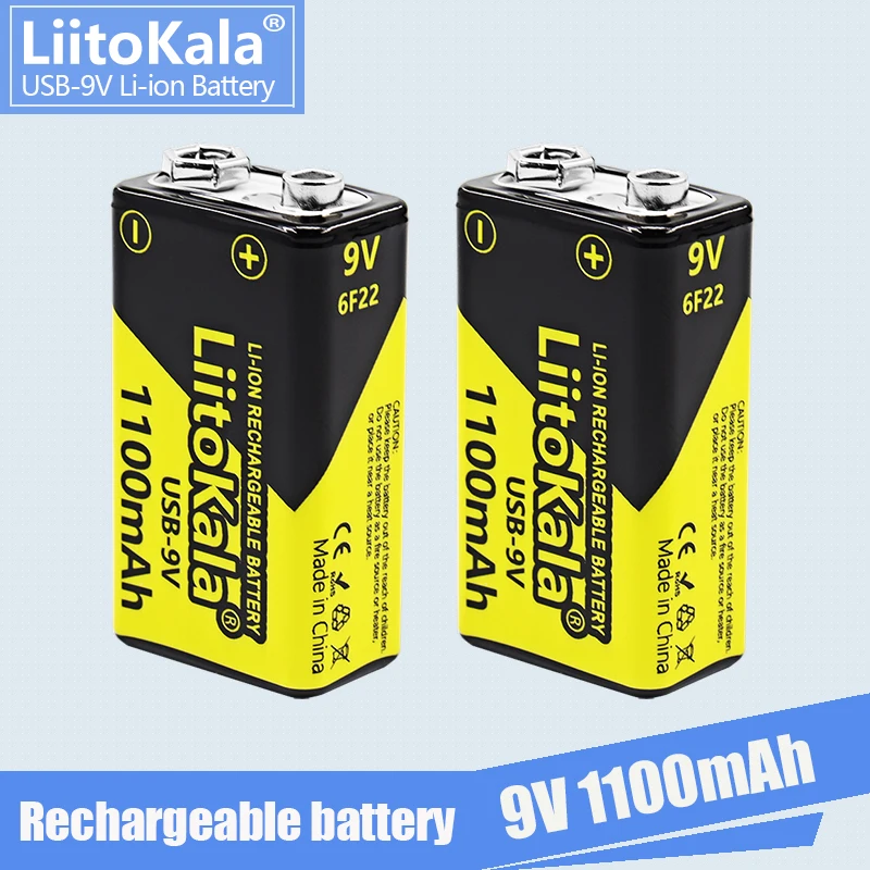 Liitokala-bateria de Lítio Recarregável para Multímetro Toy Controle Remoto Microfone Bateria Usb tipo c Usb-9v 1100mah Pcs