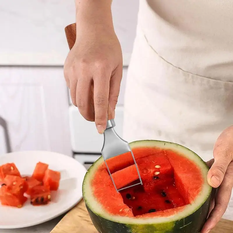 Watermelon Cutter Melons Fork Slicer Stainless Steel Cutting Tool Portable Cubes Cutter With 5pcs Fruit Forks Easy To Use