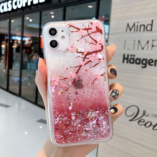 Quicksand Cover for iPhone 13 12 11 Pro Max Liquid Hard Phone Shell for iPhone 6 6S 7 8 Plus X XR XS Cute Apps Icon Case