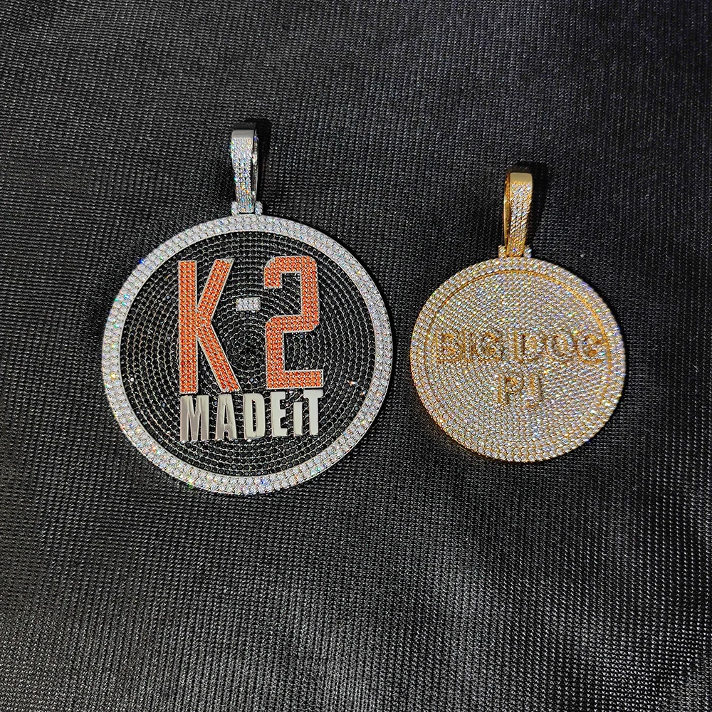 Personalized Hip Hop Circular Letter Pendant Full Diamond 60/80MM Disc Large Exaggerated Bling Zircon Pendant Necklace